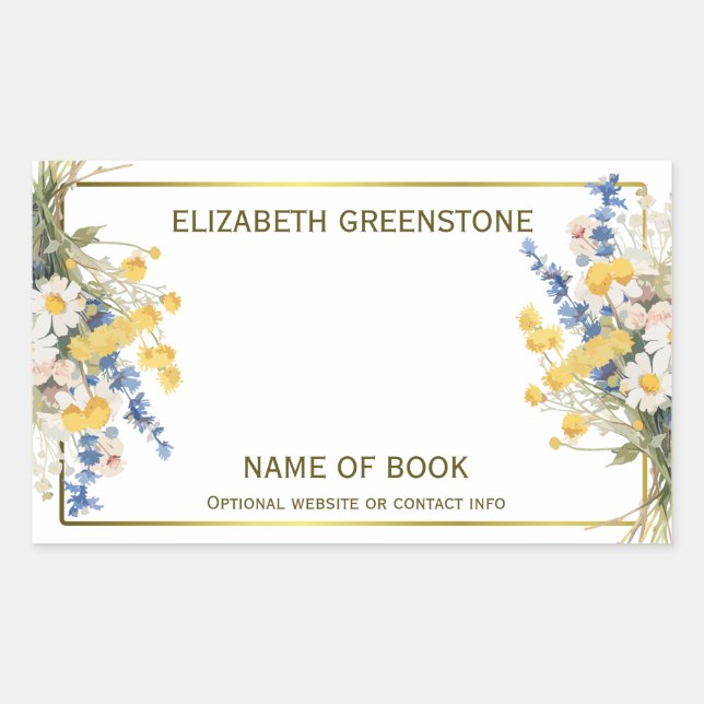 Floral Author Signature Bookplate Rectangular Sticker (Front)