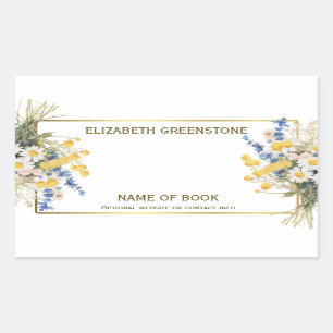 Floral Author Signature Bookplate Rectangular Sticker