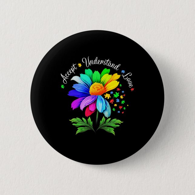 Floral Autism Awareness Daisy Flower For Mum Women 6 Cm Round Badge (Front)