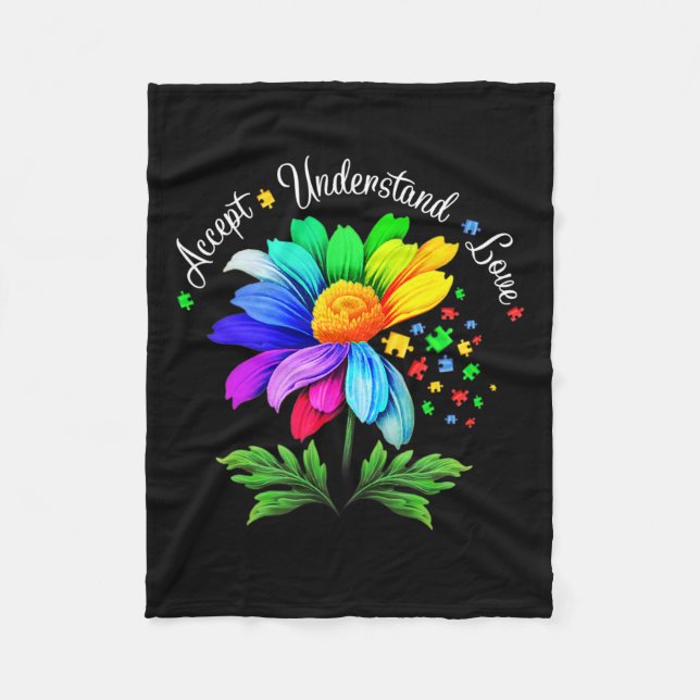 Floral Autism Awareness Daisy Flower For Mum Women Fleece Blanket (Front)