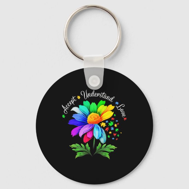 Floral Autism Awareness Daisy Flower For Mum Women Key Ring (Front)