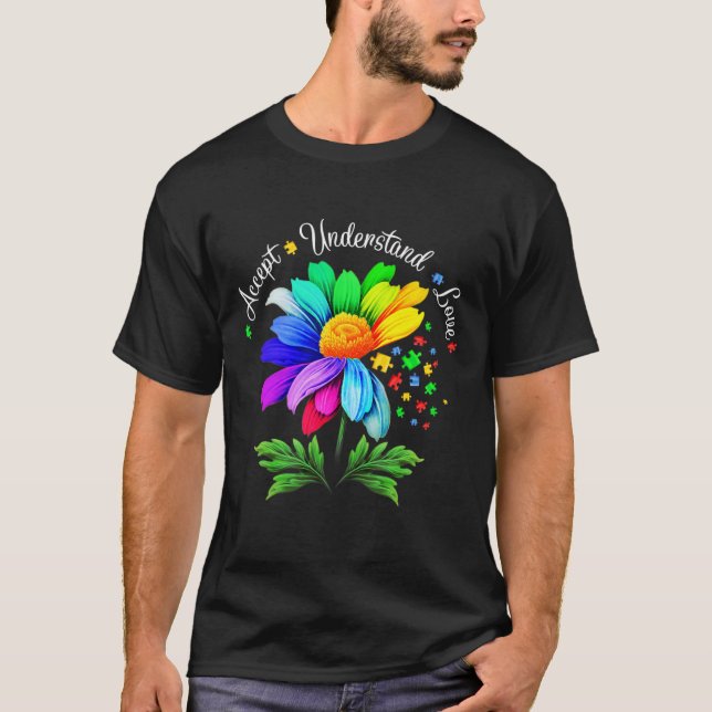 Floral Autism Awareness Daisy Flower For Mum Women T-Shirt (Front)