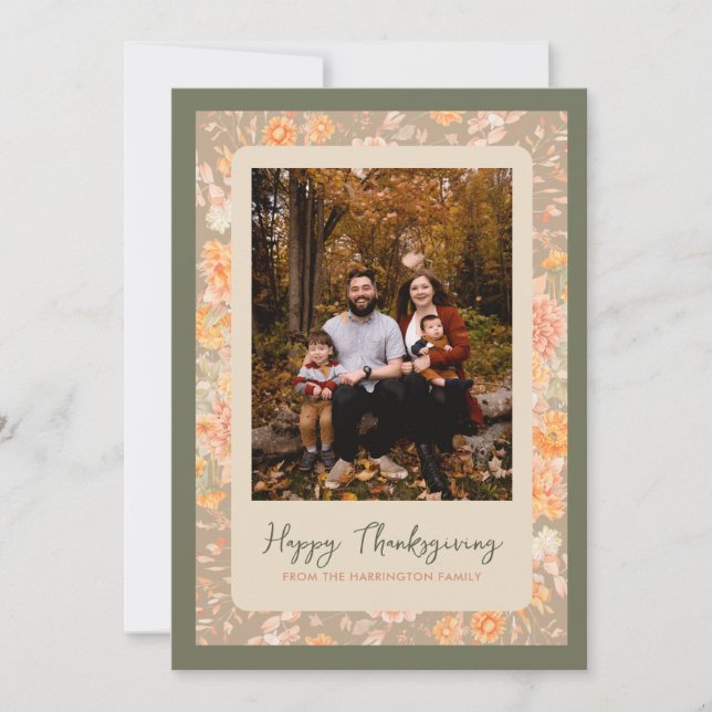 Floral Autmn Fall Happy Thanksgiving Photo Holiday Card (Front)