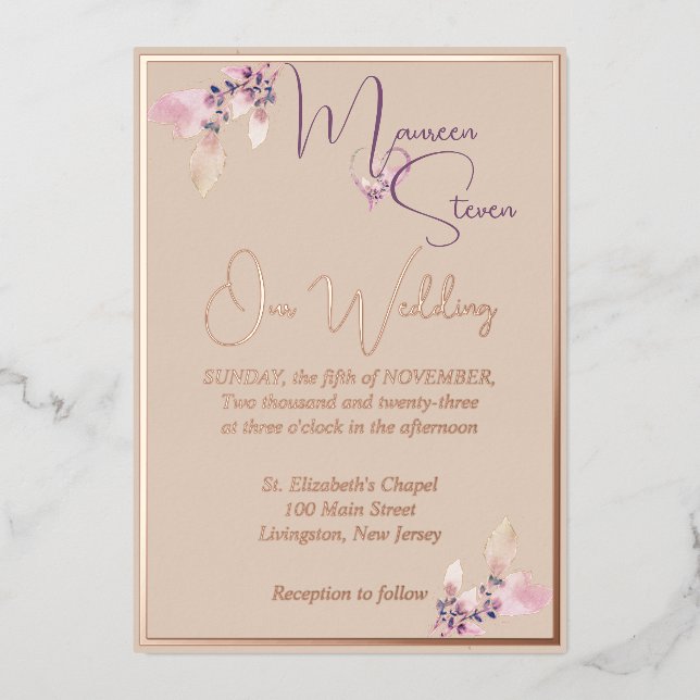 Floral Autumn Blush Wedding Rose Gold (Front)