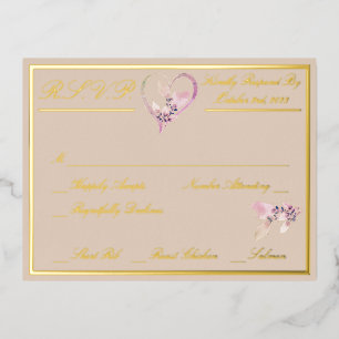 Floral Autumn Blush Wedding RSVP Gold Foil Invitation Postcard