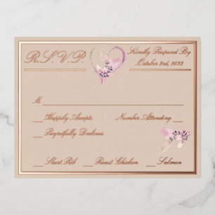 Floral Autumn Blush Wedding RSVP Rose Gold Foil Invitation Postcard