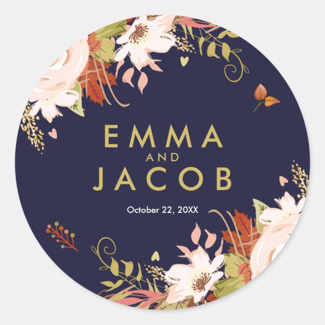 Floral Autumn Envelope seal sticker Wedding Shower (Front)