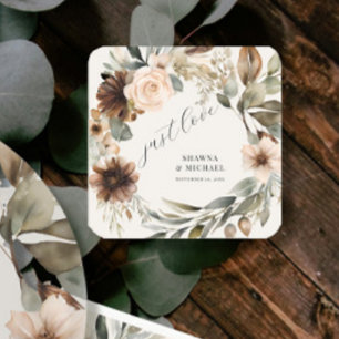 Floral Autumn Fall Foliage Muted BOHO Wedding Square Sticker