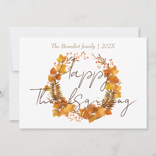 floral autumn fall leaves happy thanksgiving  holiday card (Front)