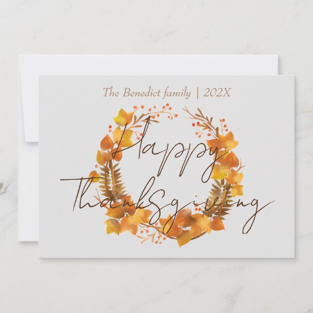 floral autumn fall leaves happy thanksgiving  holiday card (Front)