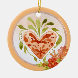 Floral Autumn heart Ceramic Tree Decoration