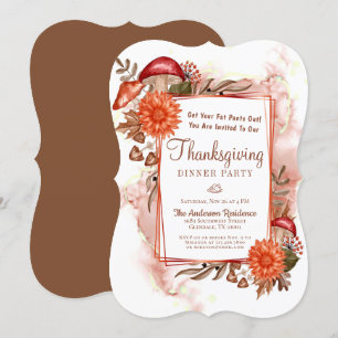 Floral Autumn Leaves Mushroom Thanksgiving Invitation