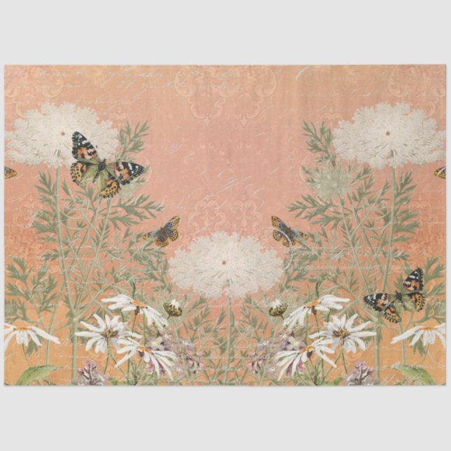 Floral Autumn Paris Butterfly Ephemera Decoupage Tissue Paper (Front)
