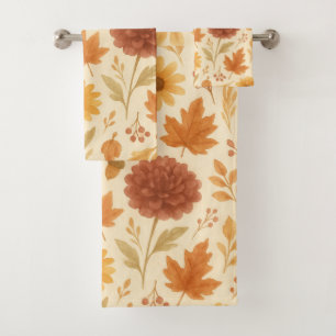 Floral Autumn Pattern Bath Towel Set