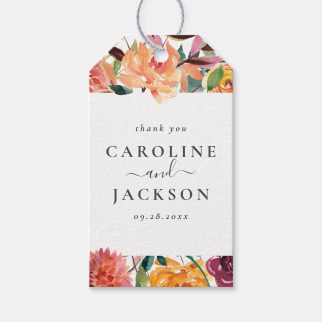 Floral Autumn Wedding Favour Tag (Front)