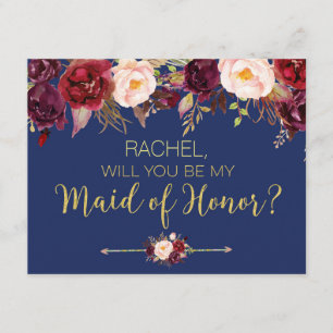 Floral Autumn Will You Be My Maid of Honour Card