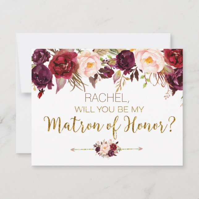 Floral Autumn Will You Be My Matron of Honour Card (Front)