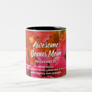 Floral AWESOME BONUS MOM Proverbs 31 Two-Tone Coffee Mug