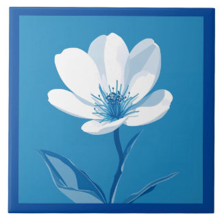 Floral Azulejo Mediterranean Blue White Tile