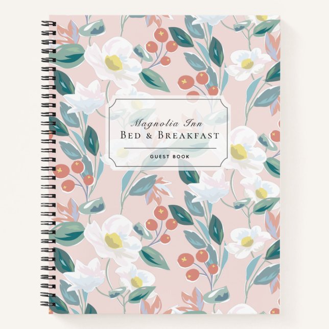 Floral B&B Vacation Rental Blush Pink Guest Book (Front)