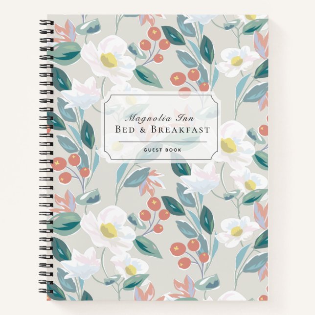 Floral B&B Vacation Rental Light Beige Guest Book (Front)