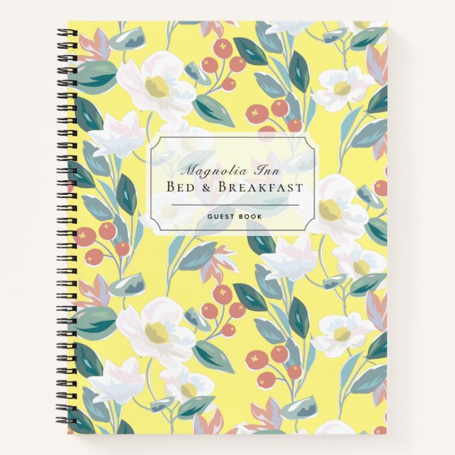 Floral B&B Vacation Rental Yellow Guest Book (Front)