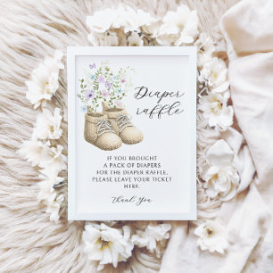 Floral Baby Booties Diaper Raffle Baby Shower Invitation
