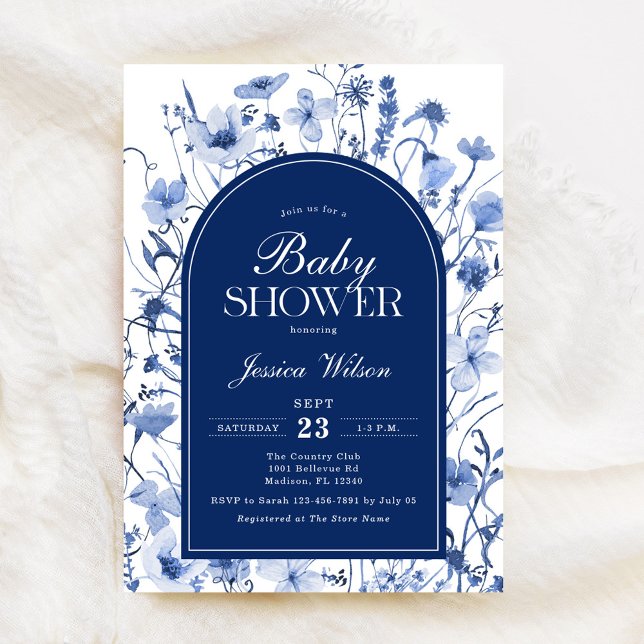 Floral Baby Boy Shower Chinoiserie Navy Navy Blue Invitation (Creator Uploaded)