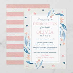 Floral Baby Dedication Invitation, Navy, Pink Invitation