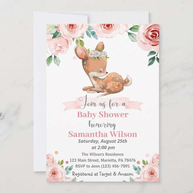 Floral Baby Deer Baby Shower Invitation (Front)