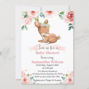 Floral Baby Deer Baby Shower Invitation