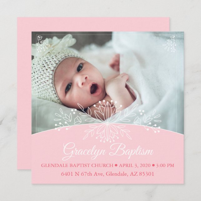 Floral Baby Girl Baptism Invite (Front/Back)