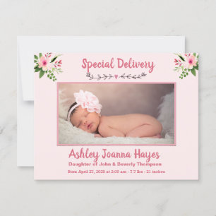 Floral Baby Girl Photo Birth Announcement