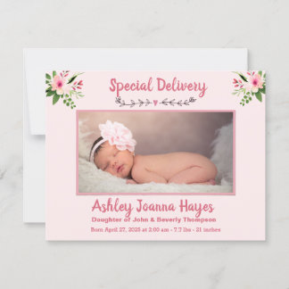 Floral Baby Girl Photo Birth Announcement