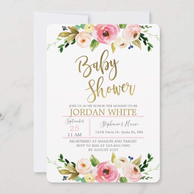 floral baby girl shower invitation (Front)