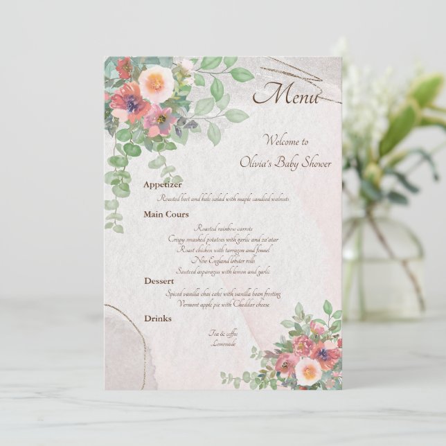 Floral Baby Girl Shower Menu (Standing Front)