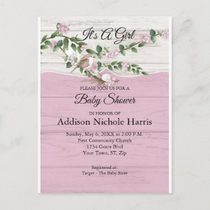 Floral Baby Girl Shower Whitewashed Barn Wood Postcard