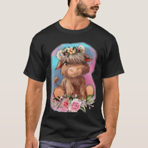 Floral Baby Highland Cow Farm Animals Western Coun T-Shirt