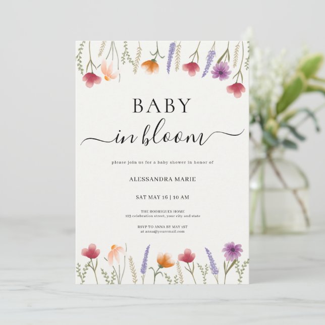 Floral Baby in Bloom Baby Shower Invitation (Standing Front)