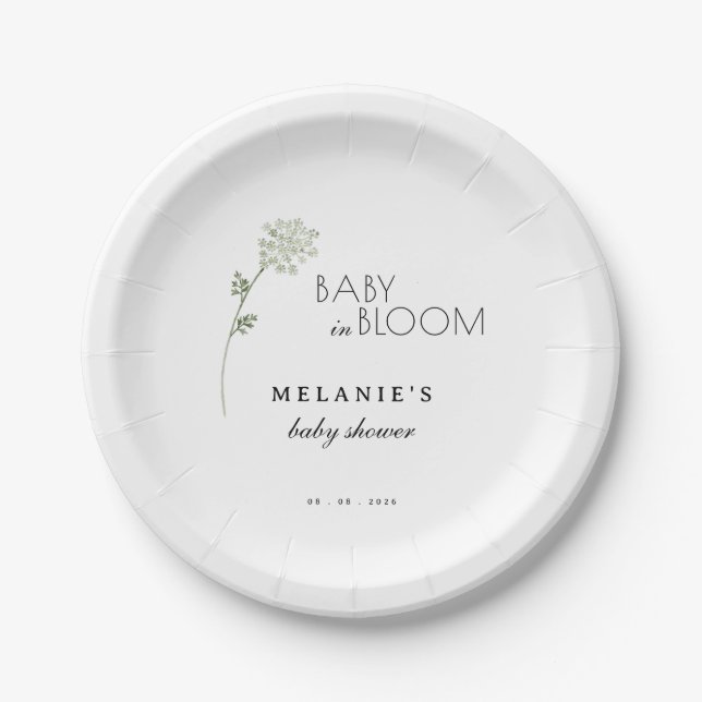 Floral Baby in Bloom Baby Shower Paper Plate (Front)