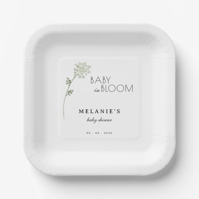 Floral Baby in Bloom Baby Shower Paper Plate (Front)