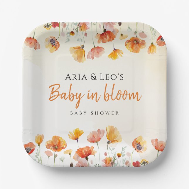 Floral Baby in Bloom Baby Shower Paper Plates (Front)