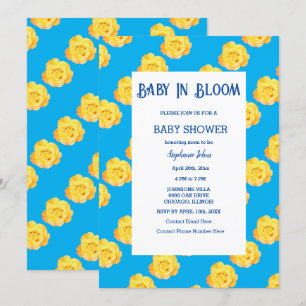 Floral Baby In Bloom Baby Shower Yellow Blue Cute Invitation
