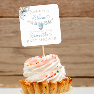 Floral Baby In Bloom Blue  Baby Boy Shower Square Sticker