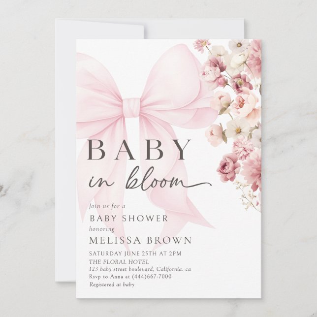 Floral Baby In Bloom Bow Baby Shower Invitation (Front)