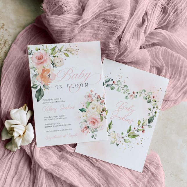 Floral Baby In Bloom Girl Baby Shower Invitation (Celebrate the upcoming arrival of a precious baby girl with our "Baby in Bloom" Baby Shower Invitati)