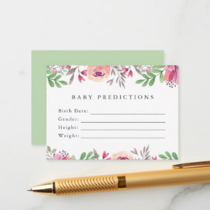 Floral Baby Predictions and Well Wishes Activity Enclosure Card