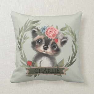 Floral Baby Racoon Cushion