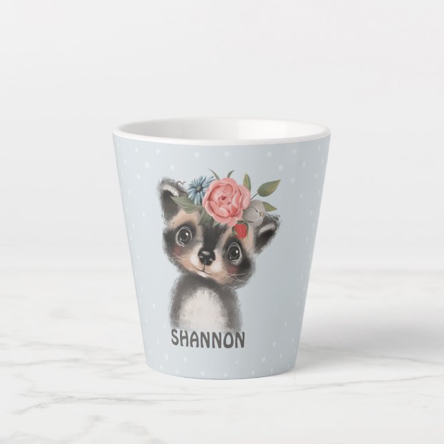 Floral Baby Racoon Latte Mug (Front)
