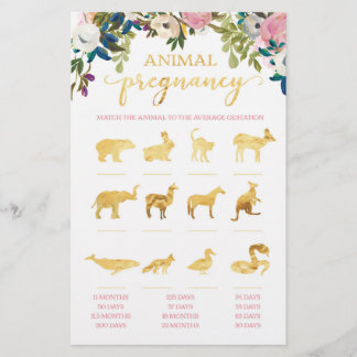 Floral Baby Shower Baby Animal Pregnancy Game